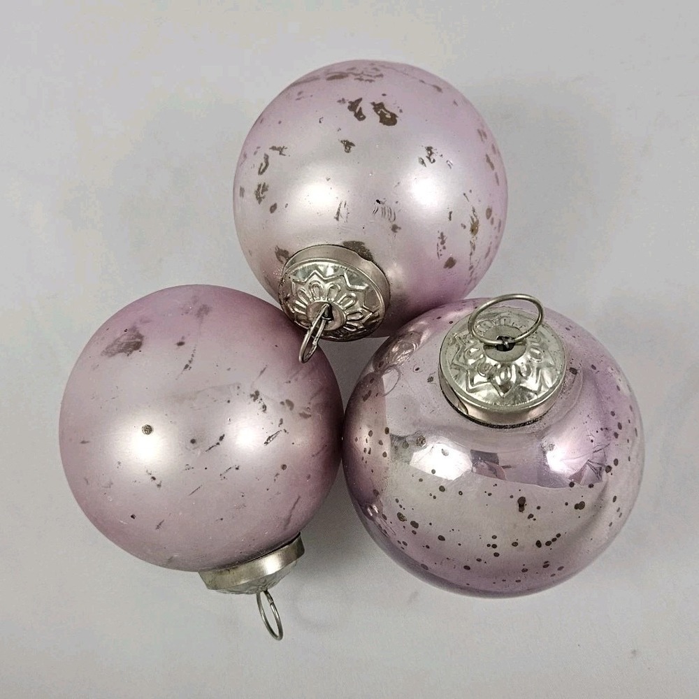 Vintage Style Mercury Glass Christmas Ornaments Pink Opulent Set of 3